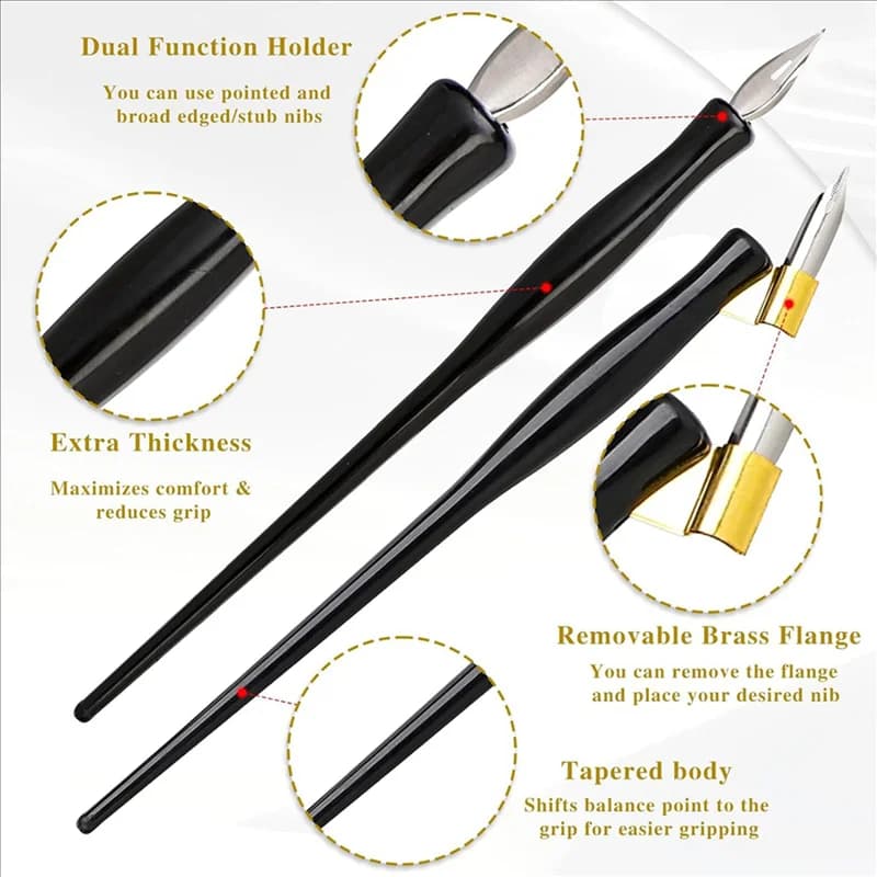 ABUH-20PCS Oblique Calligraphy Dip Pen Set Comic Pen Nib Set Fluid Writer Pen, 2-In-1 Drawing Pen Holder With 16 Pieces Nibs