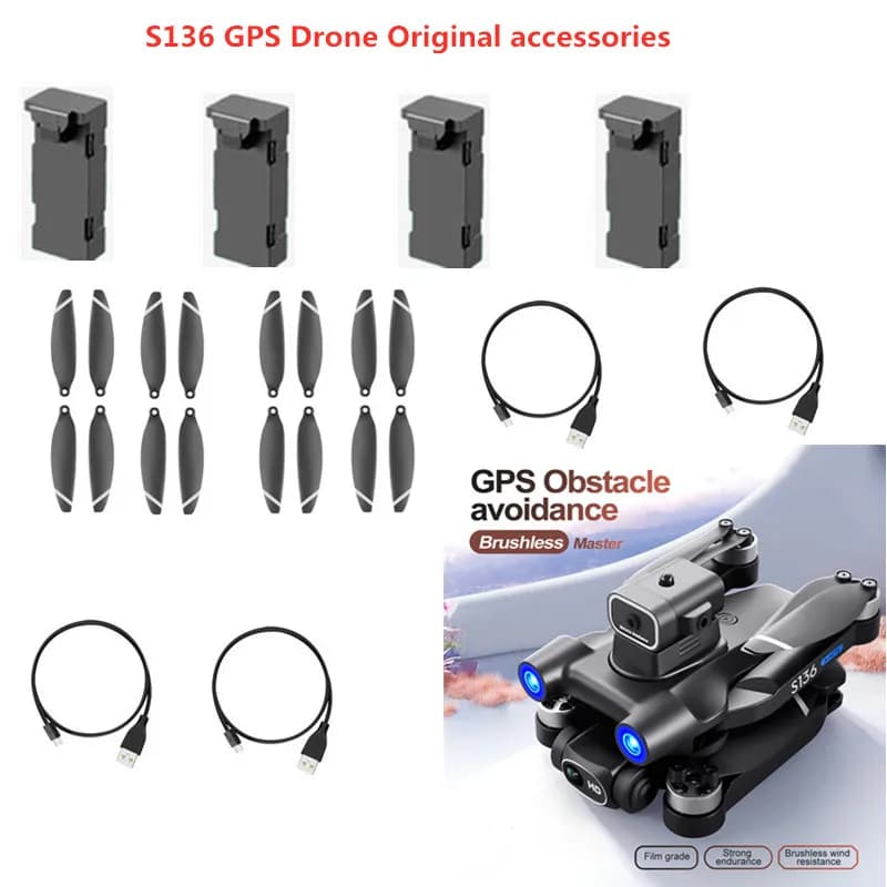 Parti per Drone RC S136 GPS: Batteria 3.7V 2000MAH/Elica per Accessori Drone S136, Batteria per Drone RC S136 GPS