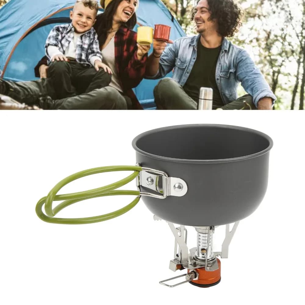 Set da Cucina da Campeggio in Alluminio con Manico, Set Pentole e Fornello Portatile ad Alta Efficienza, Utensili da Cucina Leggeri per Campeggio all'Aperto