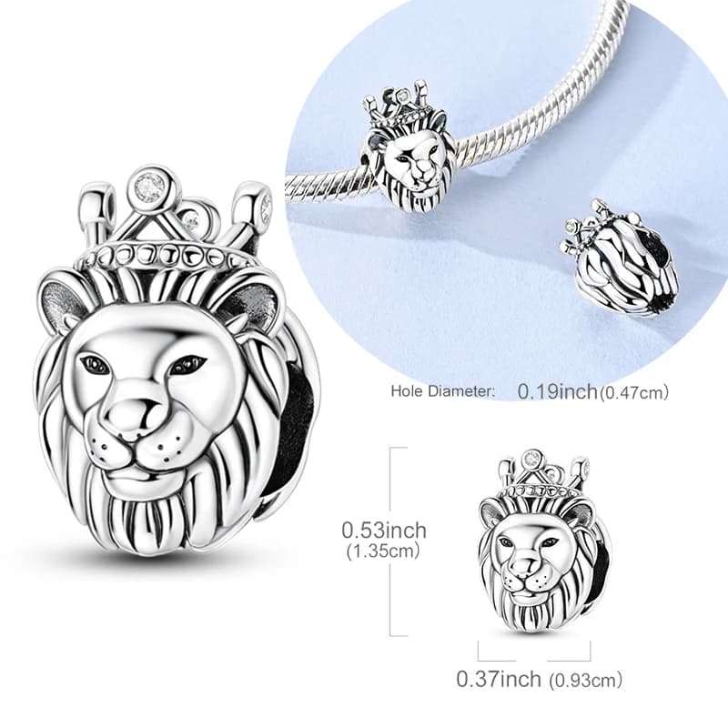 Original 925 Sterling Silver Charms Crown Lion Head Bead Fit Original Bracelet For Women Men DIY Accessories Jewelry Gift