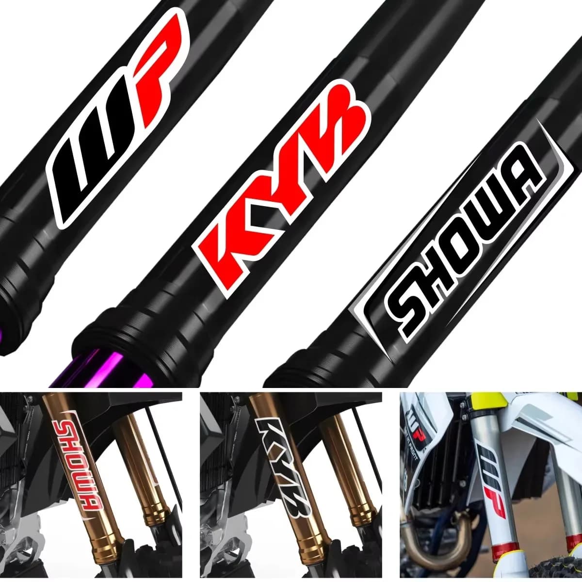 2 pezzi adesivi forcella anteriore moto decalcomania impermeabile motocross per Showa KYB WP ammortizzatori decalcomanie sospensione durevoli in vinile fresco