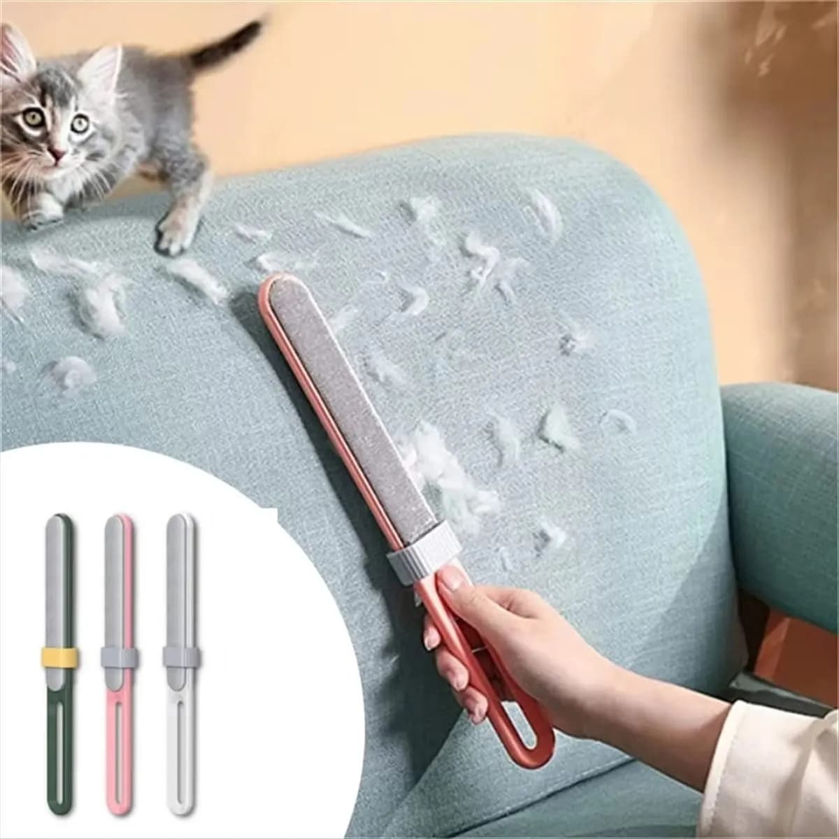 N14R Top Reusable Pet Hair Remover Roller, Efficient Pet Fur Cleaning Tool, Lint Roller Brush for Home & Car, Easy to Use Green