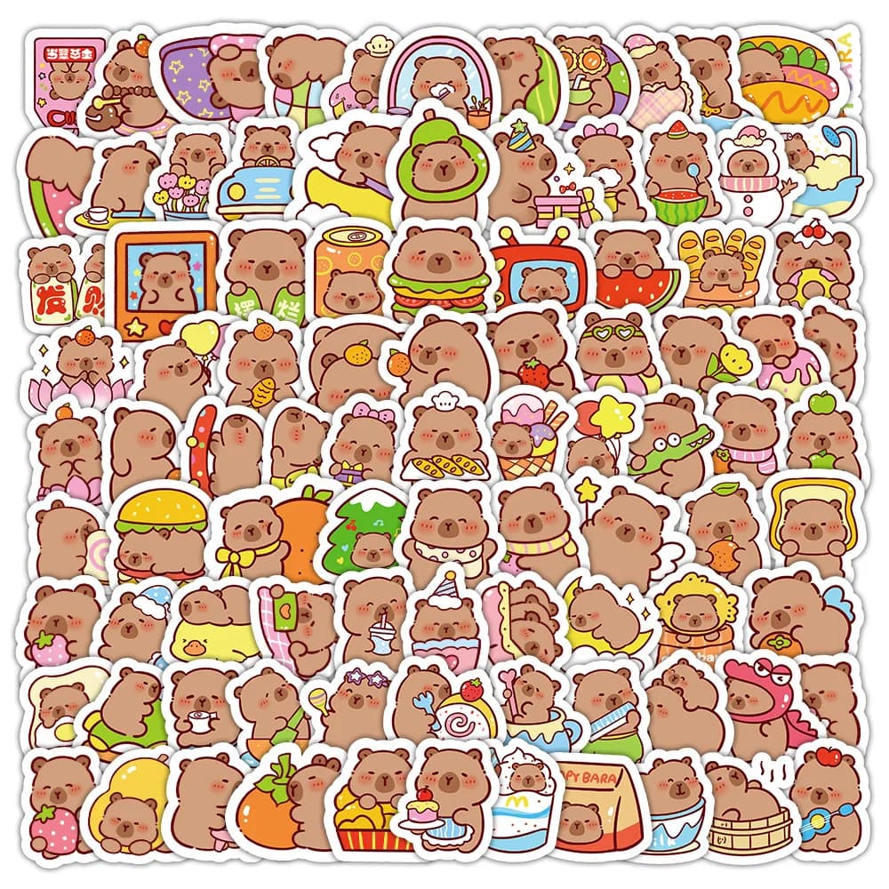 100 pezzi cartone animato carino capibara adesivi PVC estetica Kapibala graffiti decalcomanie scrapbooking fai da te telefono portatile notebook cancelleria