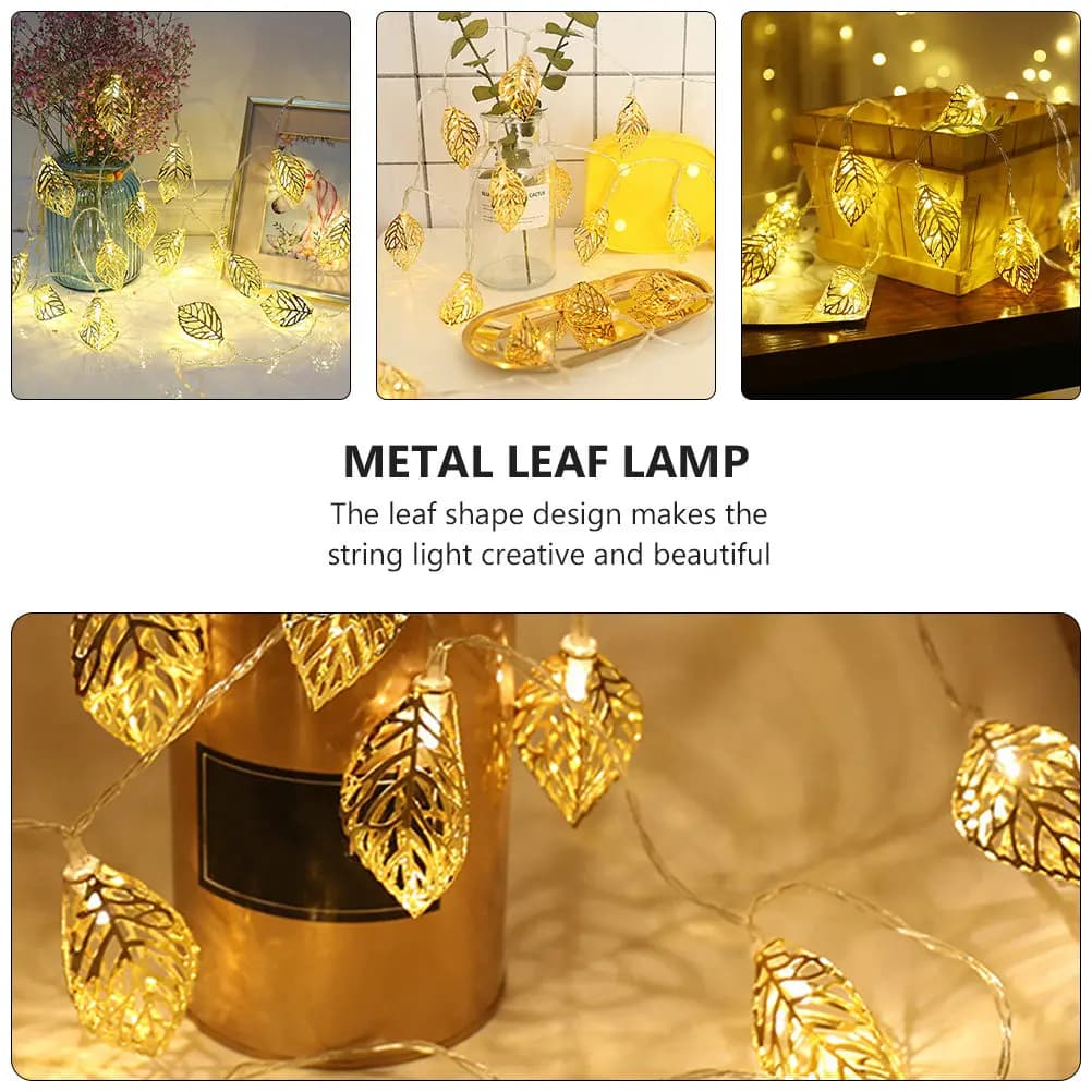 1 pz. Luci a stringa a LED decorative in metallo dorato a forma di foglia, per casa, giardino, feste, decorazioni pasquali, fatate creative