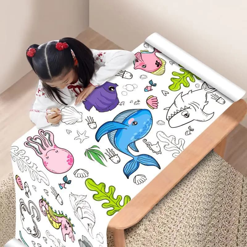 Rotolo da disegno per bambini con animali da 90 cm Rotolo di carta da colorare fai-da-te Riempimento di colore Graffiti Carta tagliata per bambini Pittura educativa