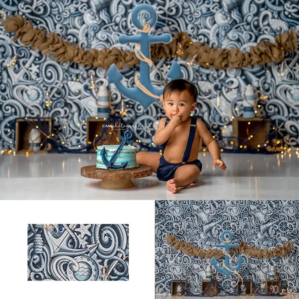 Sfondo con Ancora di Barca a Vela per Bambini, Accessori per Foto di Compleanno, Sfondi per Studio Fotografico per Bambini e Adulti