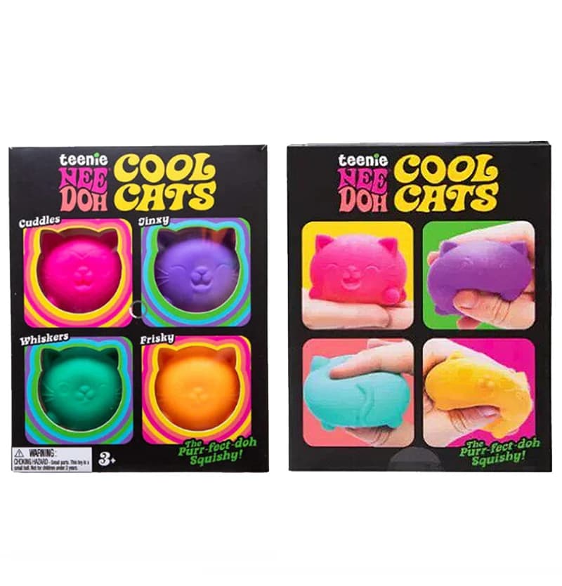 Needoh Cool Cats 4 Pezzi Giocattoli Squeezable a Lenta Risalita, Palline Squishy Non Tossiche, Giocattoli Antistress, Ottimo Regalo per Bambini e Adolescenti