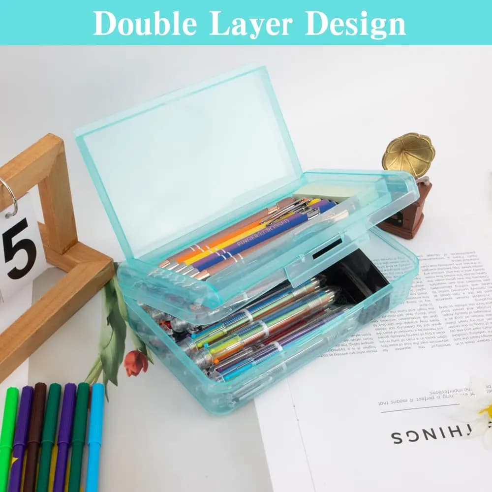 Light and rigid pen holder case, double layer case with smooth edges and snap closure, for children in school age