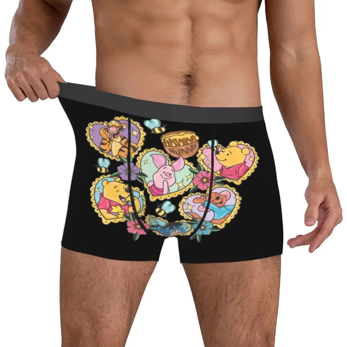 Boxer Personalizzati Winnie the Pooh, Slip da Uomo con Winnie, Tigger, Piglet, Eeyore, Roo, Biancheria Intima Divertente