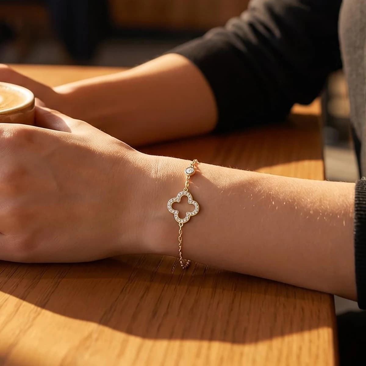 316L Stainless Steel Gold Plated Hollow CZ Heart Clover Adjustable Pull Bracelet Waterproof Dainty Fresh Daily Women Jewelry