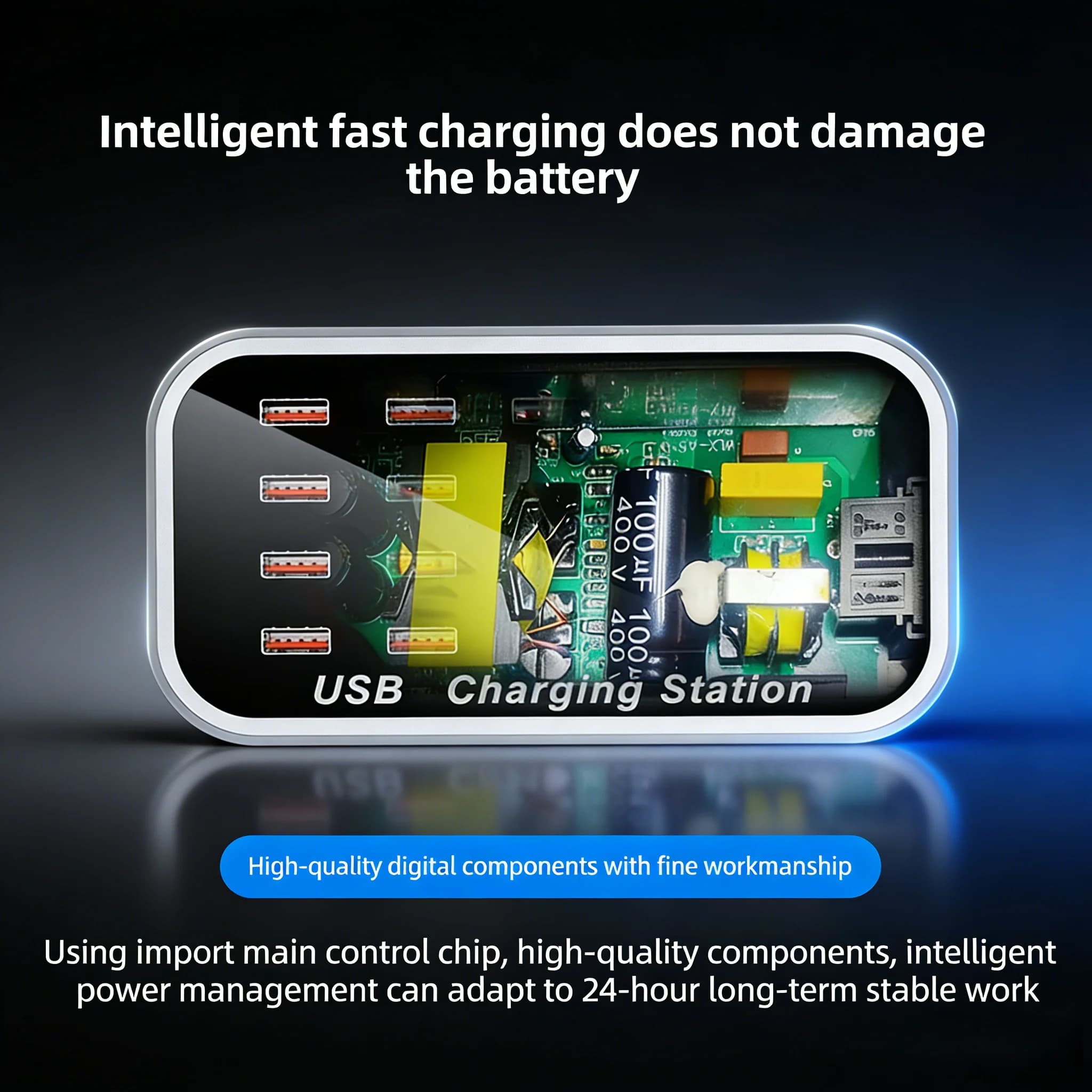 Smart Device Charging Station,20 Port USB 100W Fast Charger,Desktop Multi Port Charging Hub for Phone & Tablet