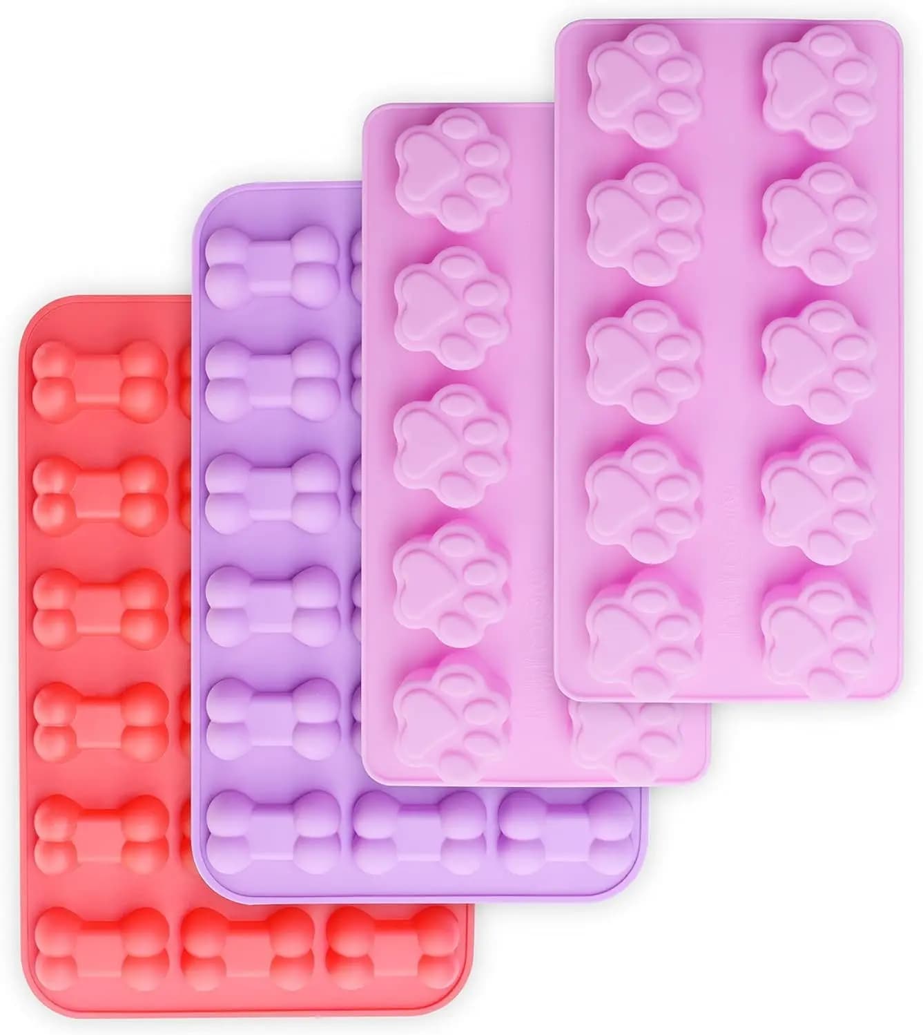 Stampi in Silicone a Forma di Zampa e Osso per Animali Domestici, Set da 4 Pezzi, per Cioccolato, Cubetti di Ghiaccio, Caramelle - Antiaderenti per Alimenti