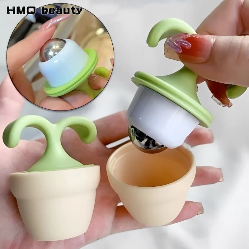 Massaggiatore per Occhi a Forma di Pianta in Vaso, Rullo Portatile con Impacco Freddo per Ridurre Gonfiore e Occhiaie, Strumento per la Cura del Viso e del Collo da Viaggio