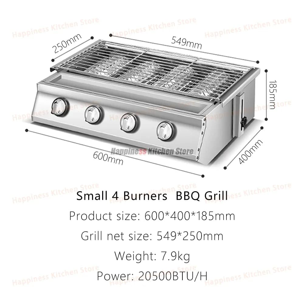Per 4 fuochi BBQ Grill Garden GPL Griglia a gas Stufe a gas Bruciatori in acciaio inossidabile con coperture Barbecue da campeggio all'aperto 549 * 250mm