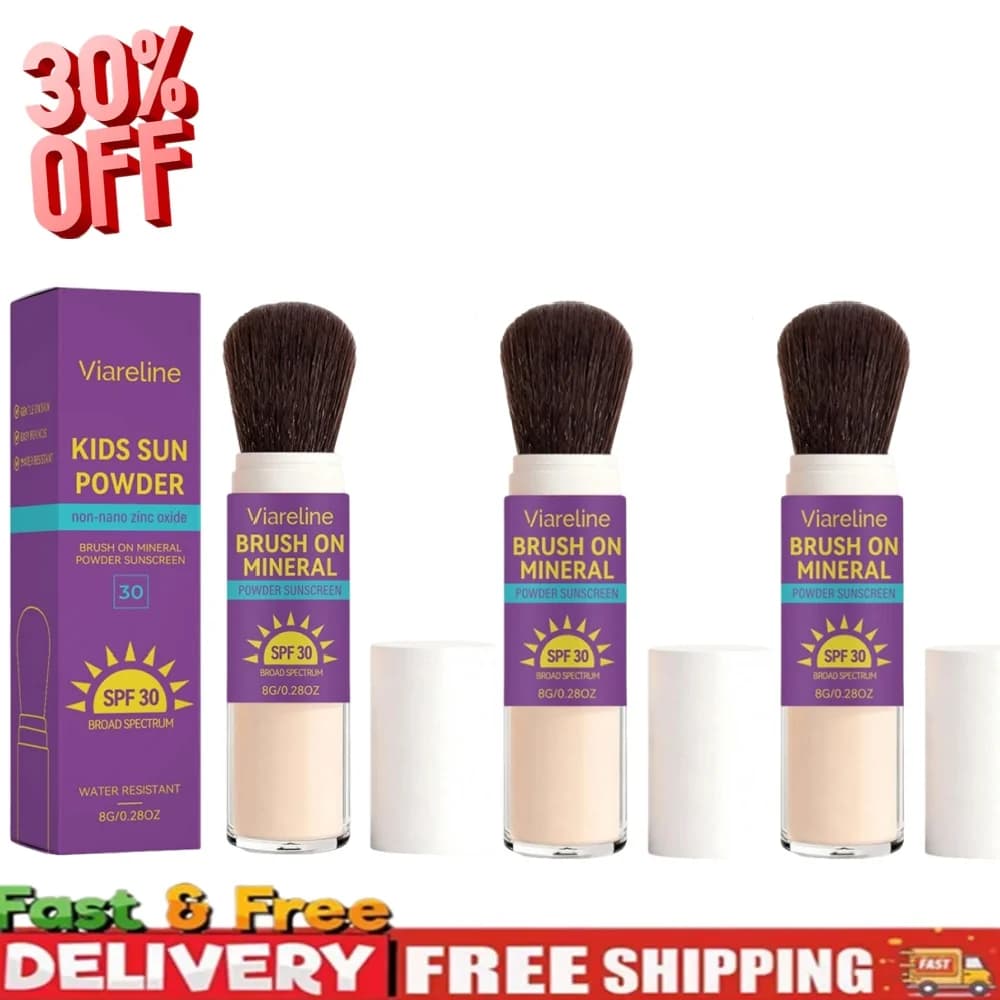 SPF30 Kids Mineral Sunscreen Powder Brush Waterproof UVA UVB Protection Gentle Sensitive Skin Safe Sunblock Powder