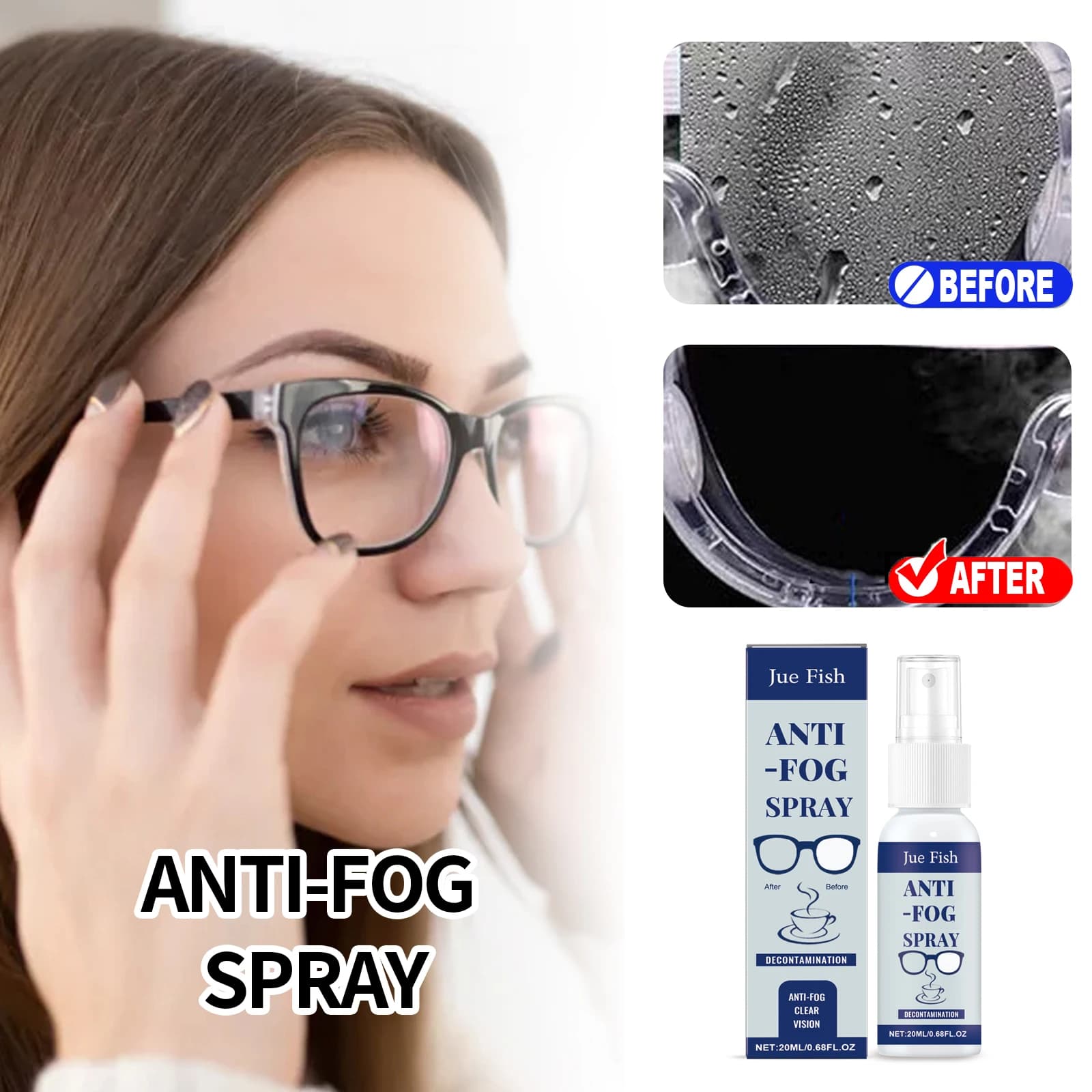 Universal anti-fog spray for glasses, swim glasses, long-lasting anti-fog protection, anti-scratch cleaning spray for glasses lenses