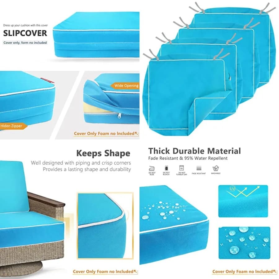 Set di 4 Copricuscini per Patio, Impermeabili e Resistenti allo Sbiadimento, per Sedie da Esterno, 24 x 24 x 4 Pollici