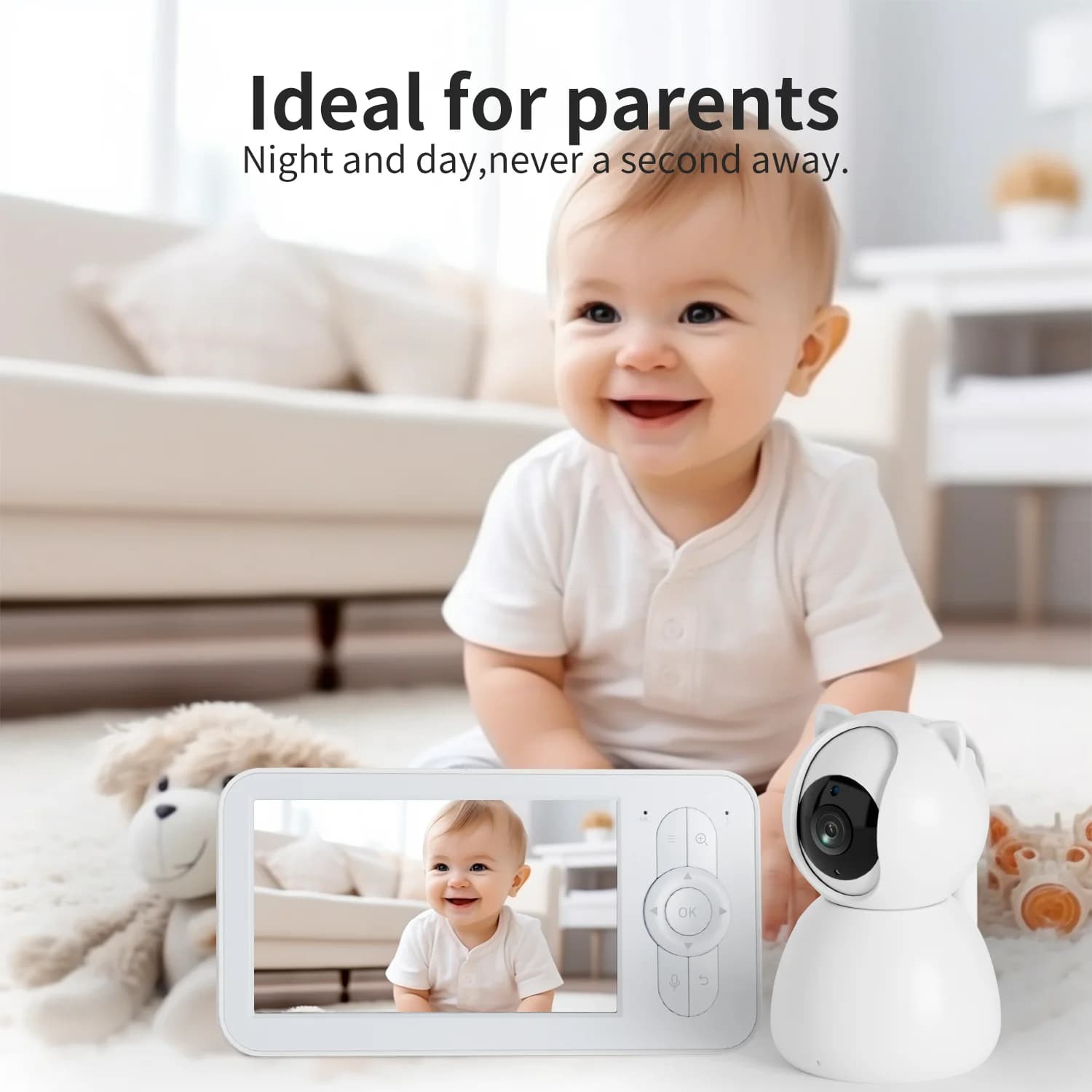 Monitor per Bambini Wireless da Interno con AI, Tracciamento Automatico, Visione Notturna, Rilevamento Suono VOX, Telecamera di Sicurezza con Monitor da 5 Pollici