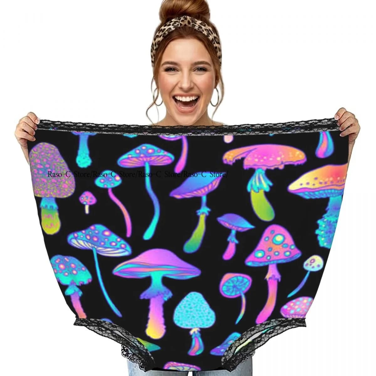Mutandine Divertenti con Stampa Artistica Colorata Anni '60 Hippie e Funghi Magici, Regalo Scherzo Originale per Nonna