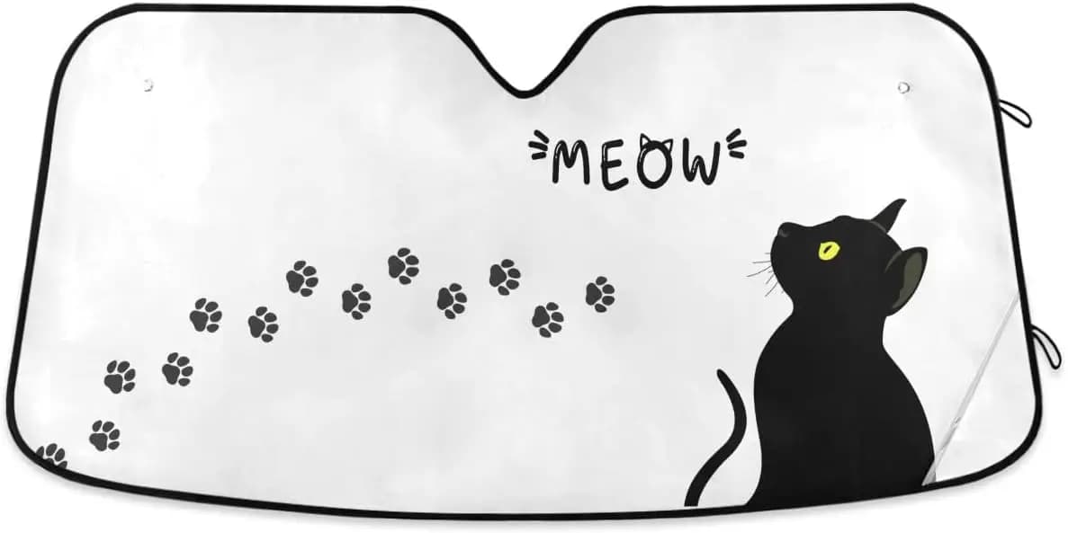 Parabrezza per auto gatto nero Parasole Kitty Paw Meow Visiera parasole per auto per raggi UV e protezione solare dal calore Simpatici animali blocchi di calore e