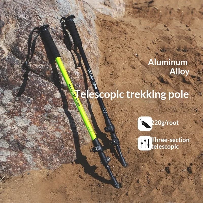 Trekking Stick in Adjustable Aluminum Alloy and Foldable 3 Sections with Anti-Shock Outer Lock, Lightweight for Hiking and Walking