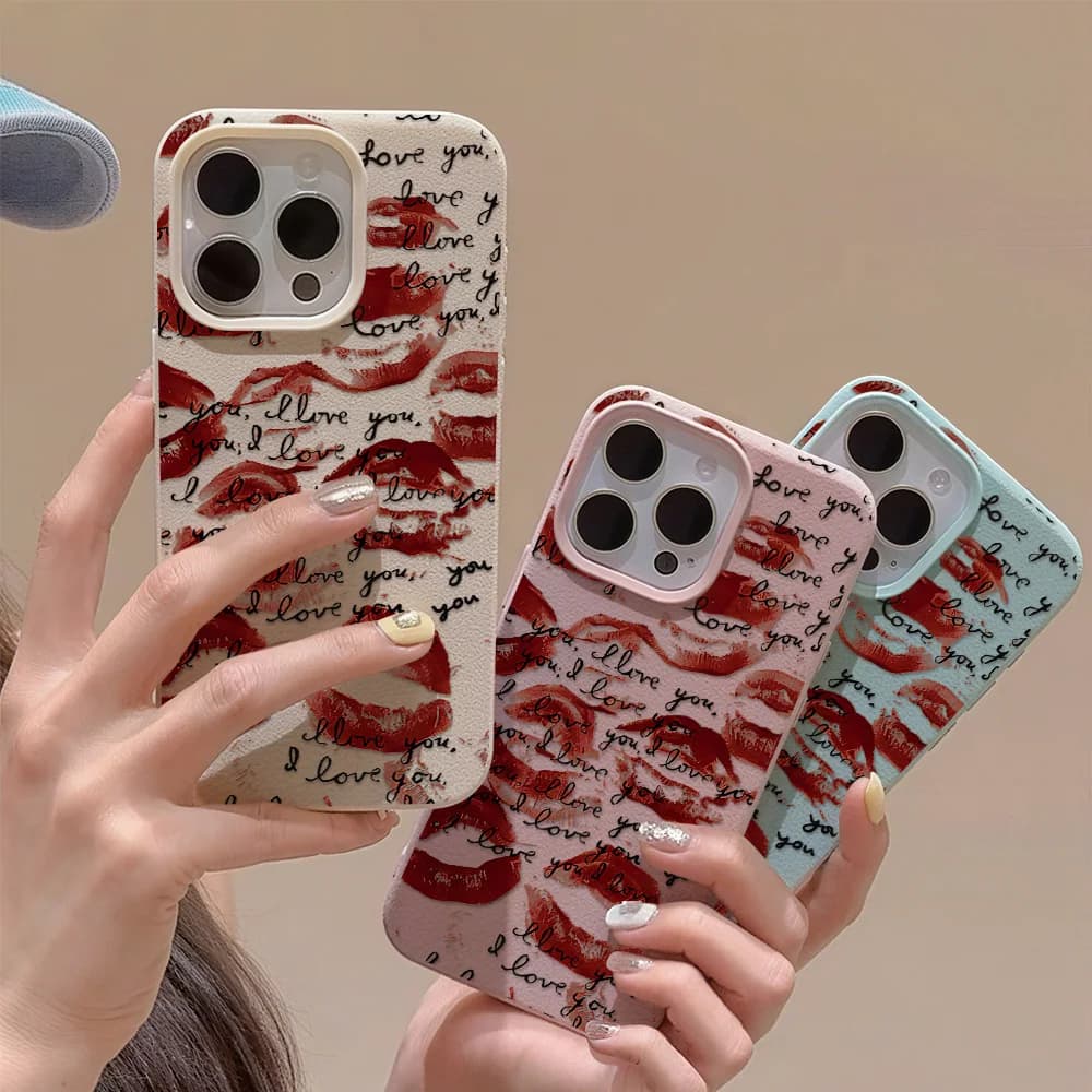 Custodia per telefono in pelle con labbra rosse luminose per iPhone 17 Pro Max 11 16 15 12 13 14 Plus Air Custodia morbida in silicone antiurto Funda