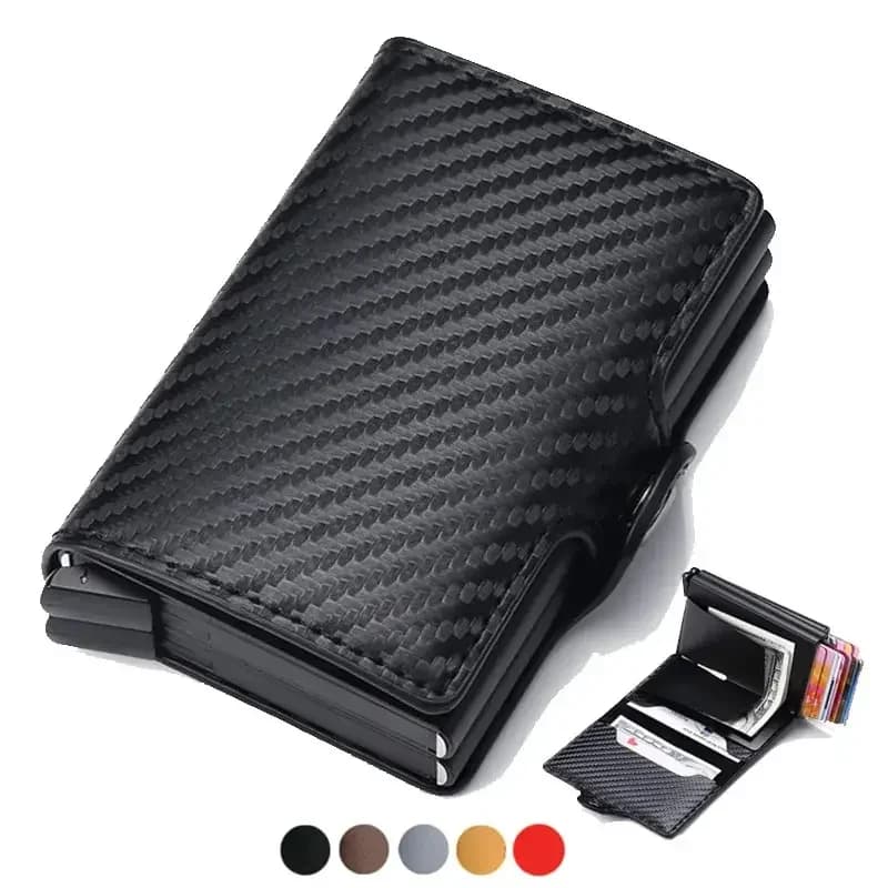 Portafoglio porta carte di credito da uomo a doppio strato ID Porta carte di credito Anti blocco Rfid Portafogli piccoli sottili in pelle magica protetta