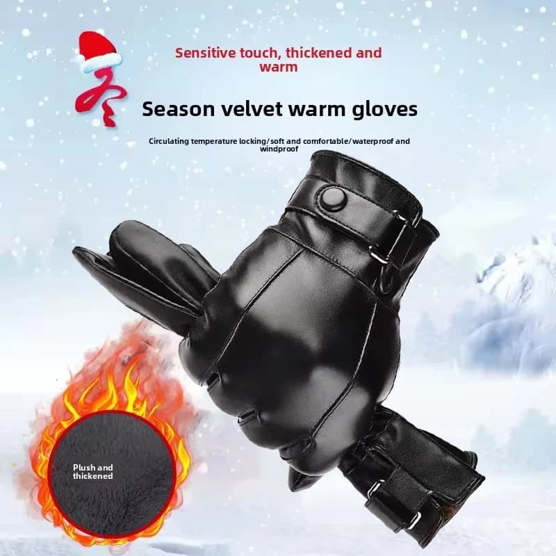 Men's PU Gloves New Hot Running Gloves Winter thickened Motorcycle Gloves in waterproof windproof leather with touch screen protection