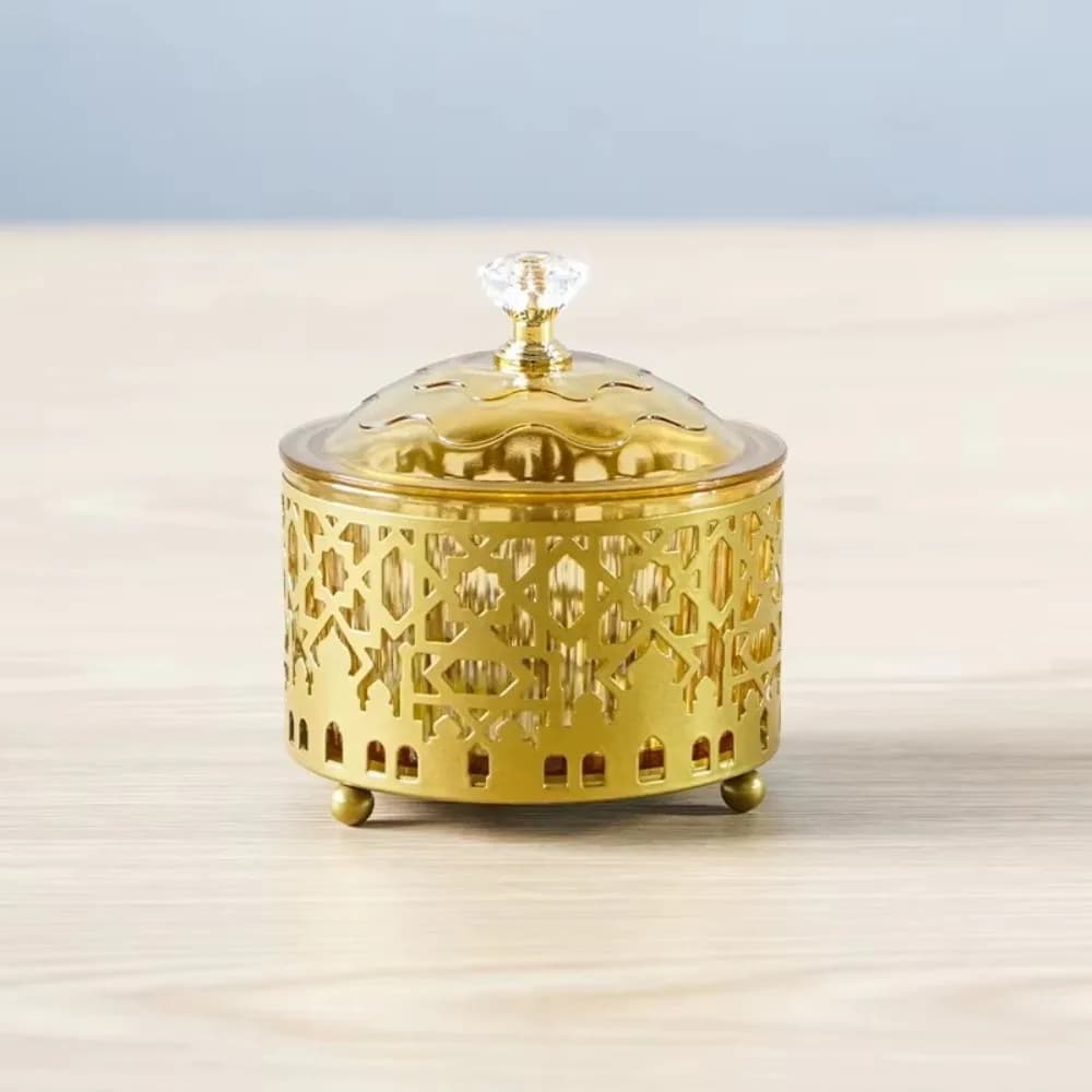 Metal Material Snacks Tray With Lid Decorative Design Dried Fruit Box Festival Style Party Use Ramadan Decoration Tray