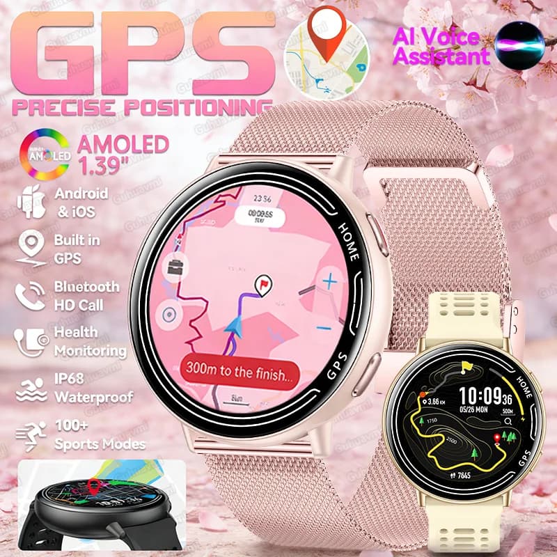 Nuove donne Smart Watch 1.39 "AMOLED Full Touch Screen Bluetooth Chiamata Pressione sanguigna 3ATM GPS impermeabile Orologi intelligenti per uomo 2026
