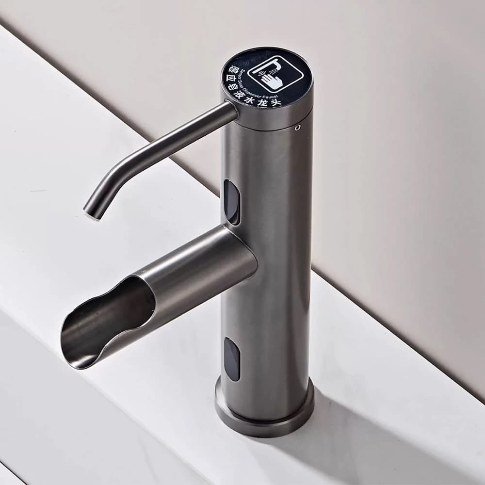 New 2 in 1 Modern One Hole Smart Touchless Bathroom Faucet Hot Cold Water Double Sensor Basin Faucets With Sensor Soap Dispenser