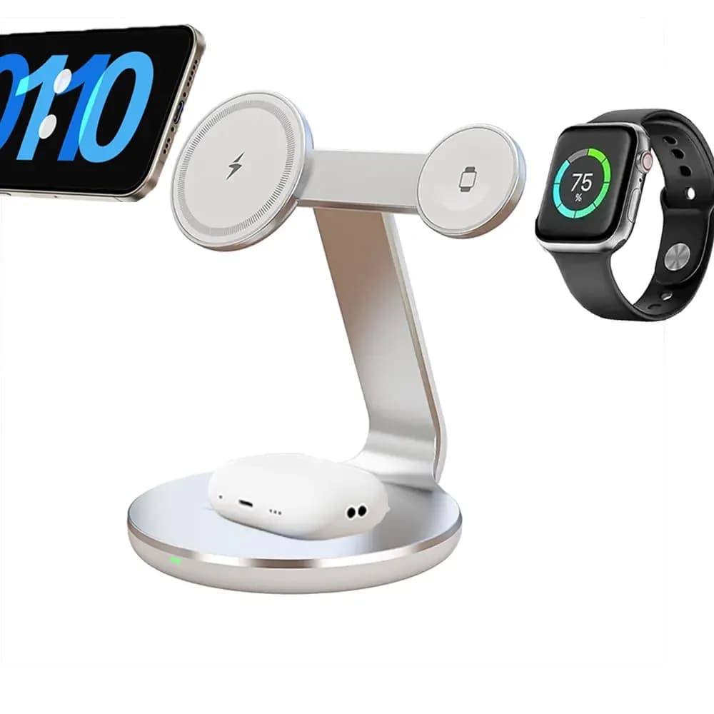 3 in 1 Wireless Charger Stand 360 Rotation 3 Charging Ports For iPhone Apple Watch AirPods Fast Charging Dock Home Office Use