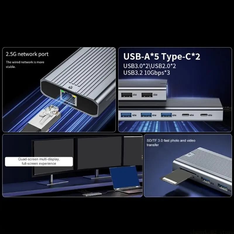 Docking station USB C 14 in 1 in lega alluminio che supporta triplo display 4K 120Hz