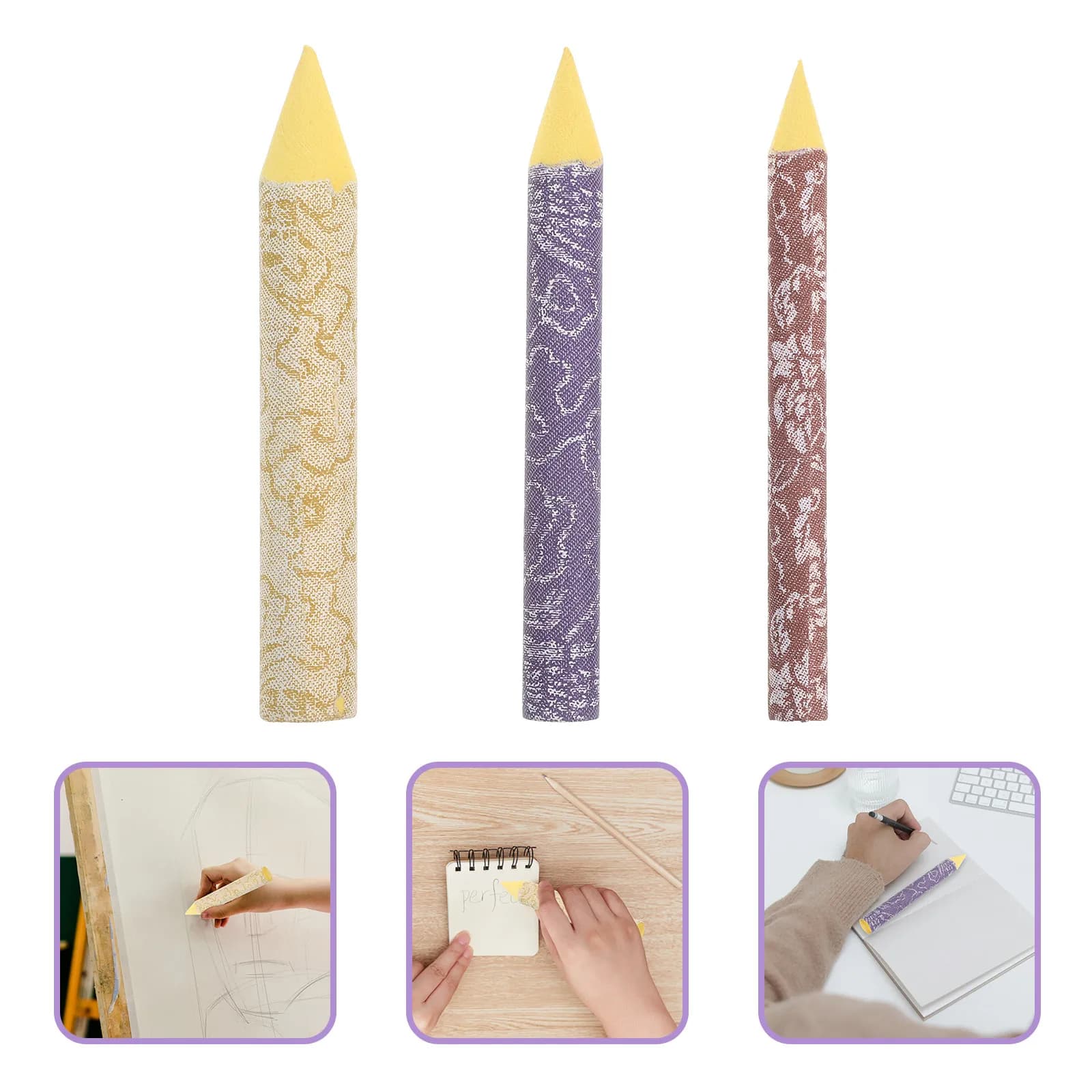 Set di 3 Strumenti per Schizzi e Disegni, Bastoncini per Sfumature, Accessori per Ombreggiature, Salviette per Schizzi, Strumenti per Miscelazione Pittura, Sfumatori Artistici
