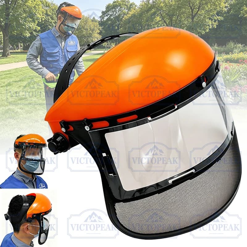 Casco di sicurezza per decespugliatore con maschera protettiva integrale a rete per giardinaggio e lavori forestali