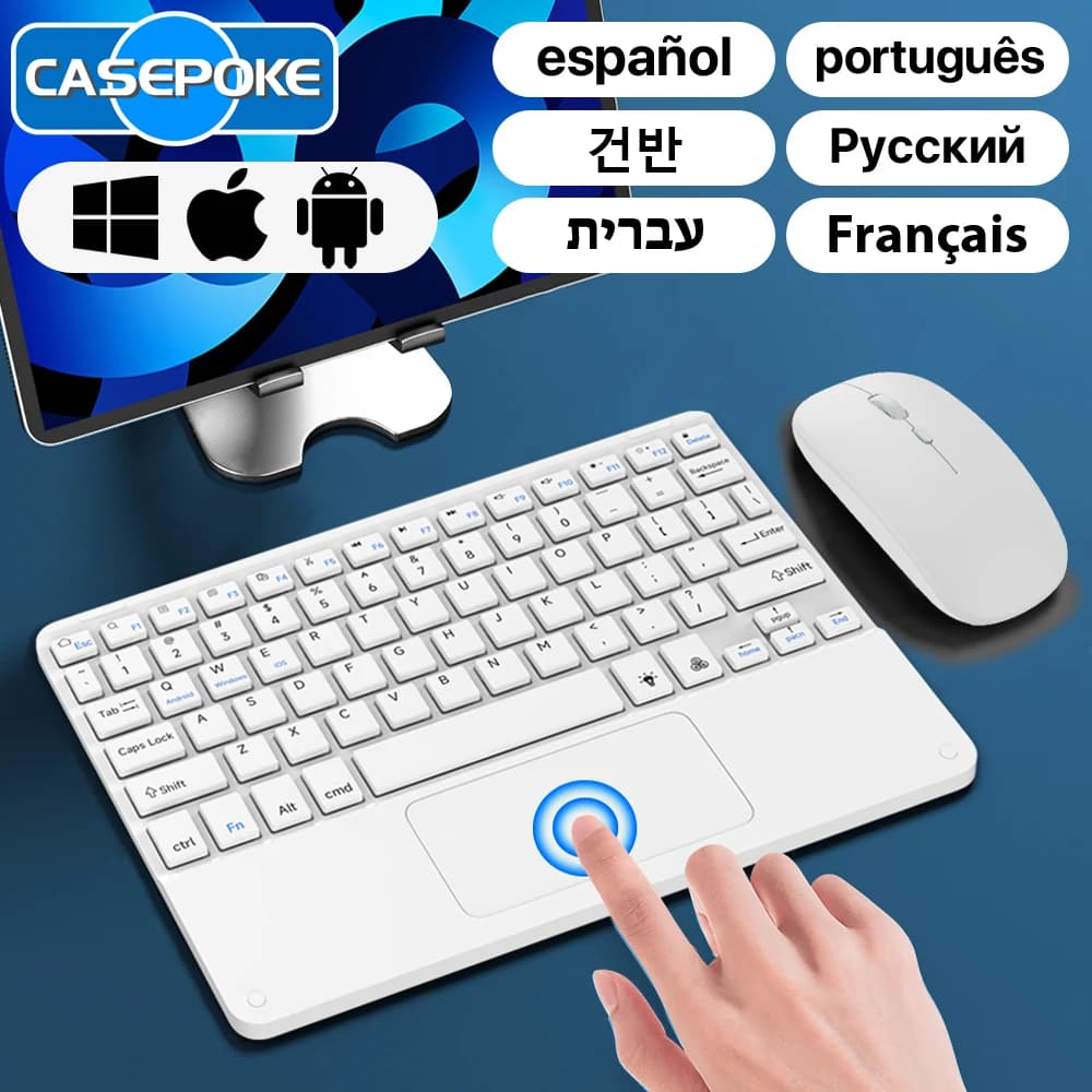 Tastiera Bluetooth CASEPOKE per tablet Smart Phone Tastiera touchpad wireless per IOS Android Windows per tastiera iPad Mouse