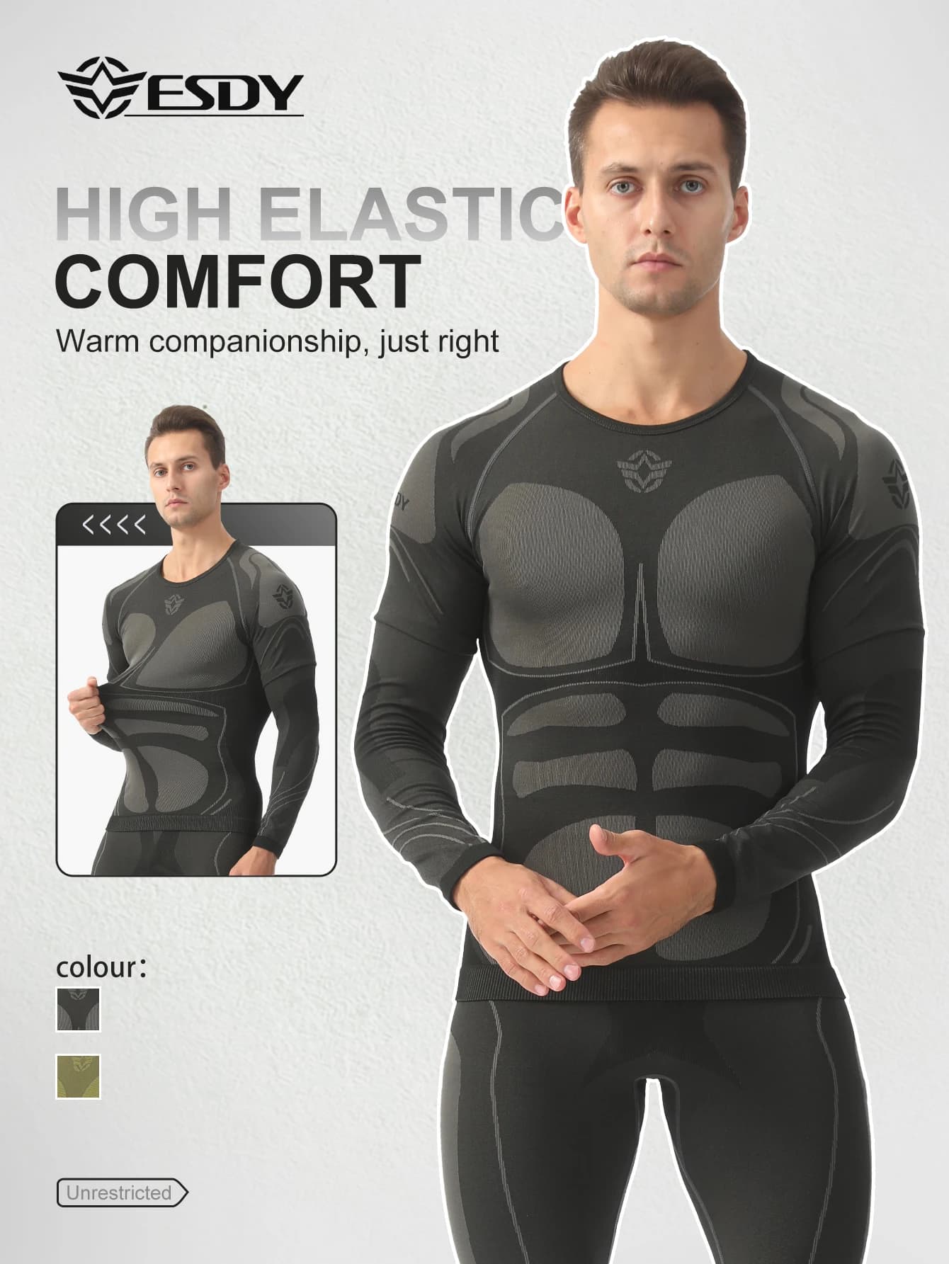 Set of Thermal Intimo Men Esdy, Without Sewings and Invisible, Self-heating, Thermoregulating, Thickness, for Yoga, Hiking, Skiing and Sport