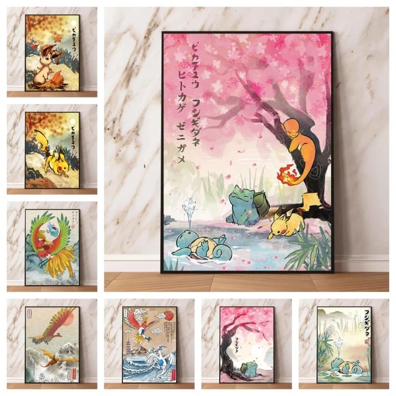 Poster di Anime Giapponesi Pokemon con Pittura Diamantata, Stampe di Pikachu, Charmander ed Eevee, Arte Murale ad Acquerello, Decorazione per Casa, Regalo per Bambini