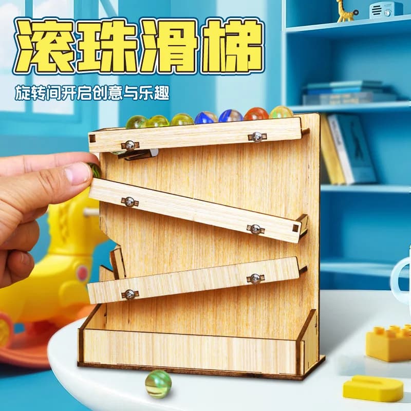 Kit Fai-da-Te Pista per Biglie in Legno, Giocattolo Educativo STEM, Set di Montaggio Artigianale, Progetto di Esperimento Scientifico per l'Apprendimento Creativo dei Bambini