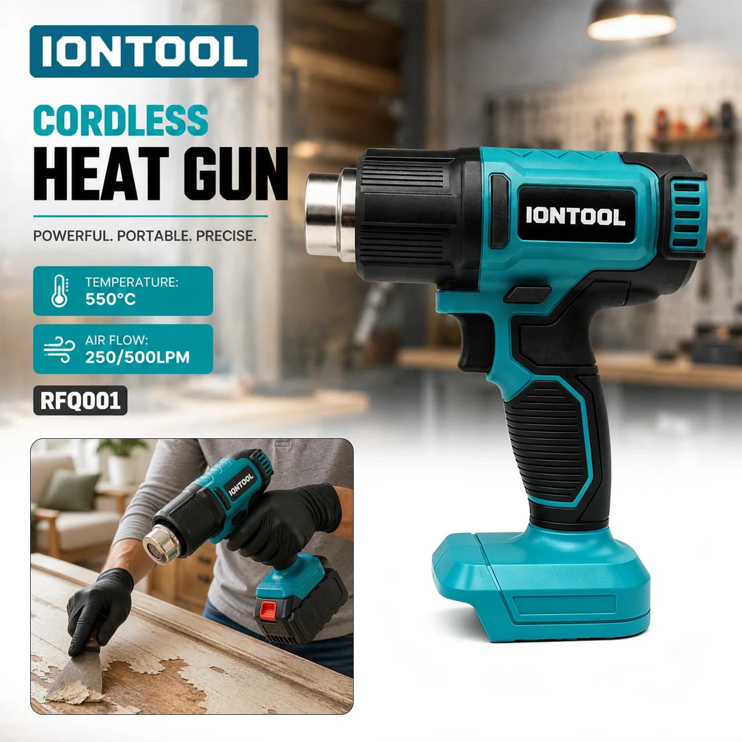 IONTOOL Portable Cordless Hot Air Gun 550℃ 250‑500LPM Bare Unit for Home DIY Craft and Material Heating Tasks