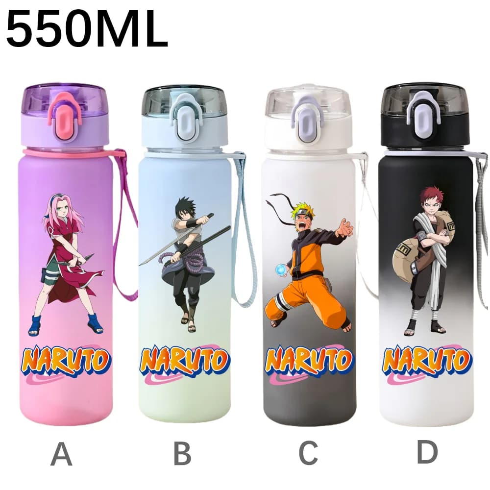 Borraccia Sportiva NARUTO 550ML, Bottiglia d'Acqua Portatile Antigoccia per Viaggi e Fitness, Uzumaki Uchiha Sasuke Hatake Kakashi