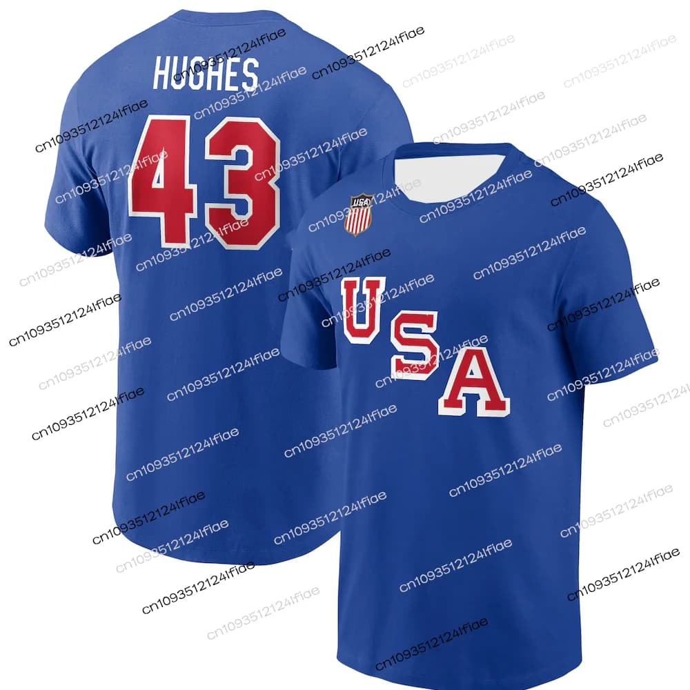 Maglietta a Maniche Corte Blu Royal USA Hockey 2026 per Uomo, Kit Speciale per Tifosi di Hockey Hughes, Maglietta Sportiva per Bambini
