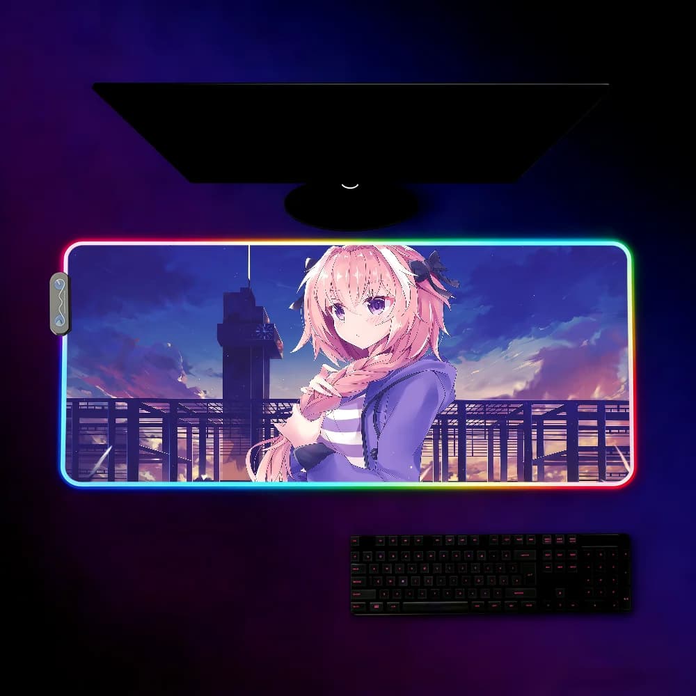 Astolfo Anime Girl Mouse Pad Impermeabile con Luce LED RGB Colorata, Tappetino Antiscivolo per Tastiera da Gioco, Superficie per Scrivania