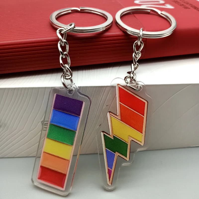 LGBT Acrylic Keychain Rainbow Gay Double Sided Transparent Rainbow Lightning Keychain Bag hanging accessories for lesbian pride