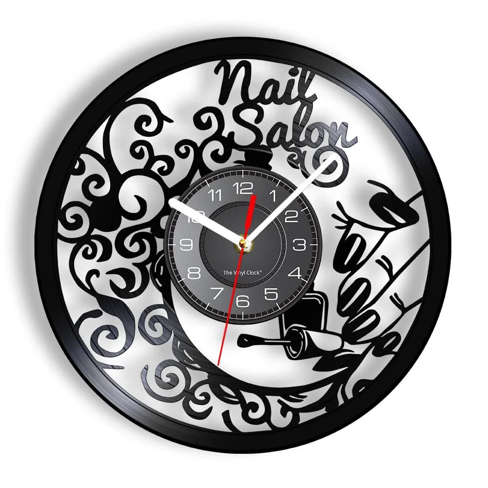 Nail Salon Wall Art Polish Bar Wall Decor Wall Clock Beauty Salon Interior Design Vinyl Record Clock Salon Business Wall Sign