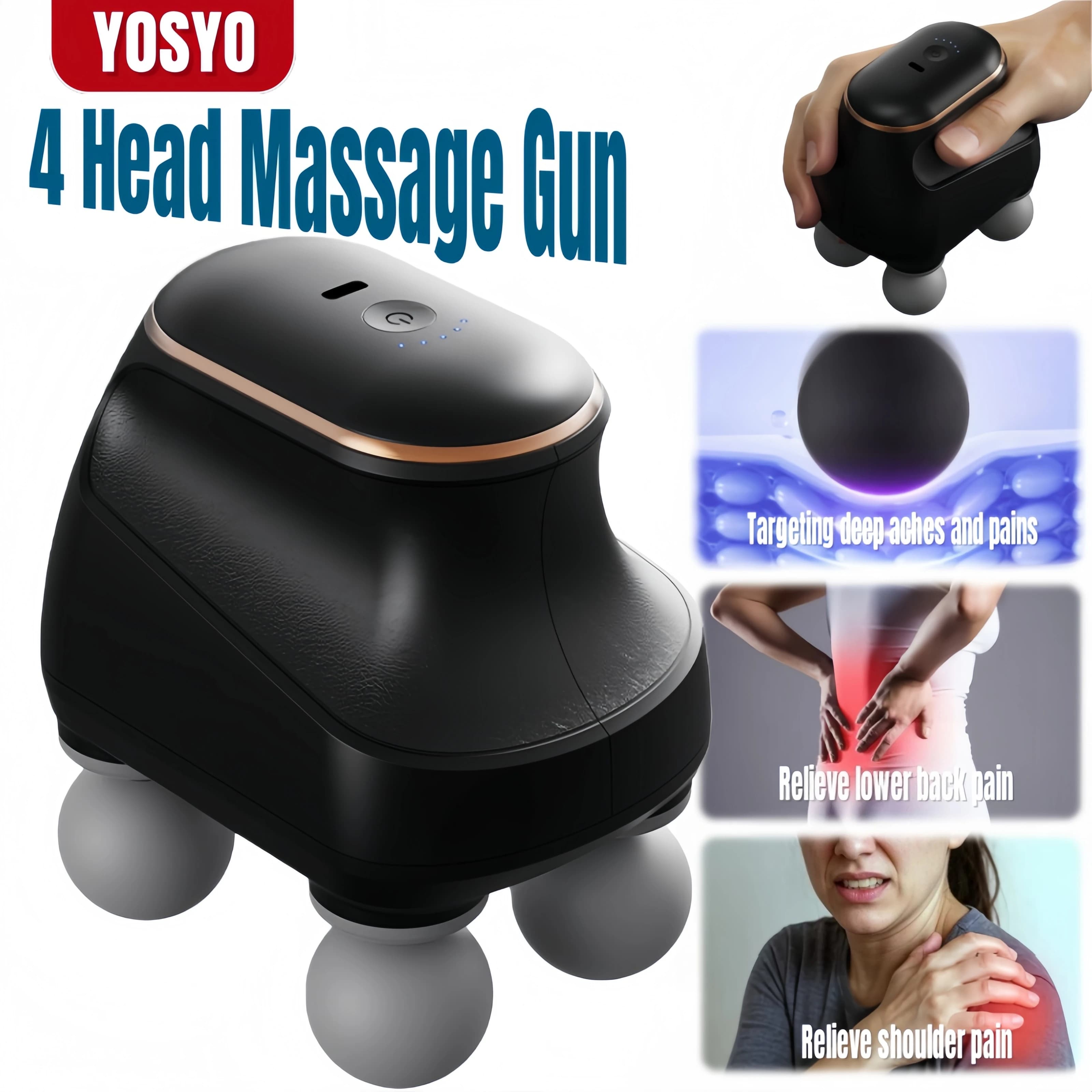 Handheld 4-heads Massage Gun Portable High Frequency Vibrating Fascia Gun Deep Tissue Muscle Neck Shoulder Relax Body Massage