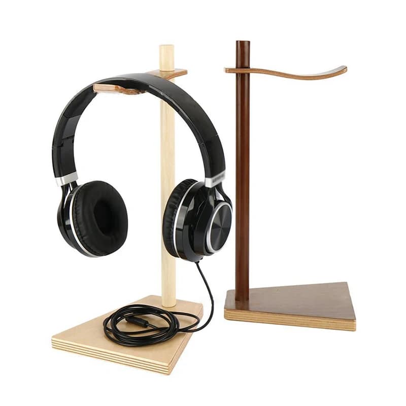Wood Headphone Stand Headset Holder Earphone Stand Hanger with Wood Supporting Bar, Solid Base for All Headphones Size