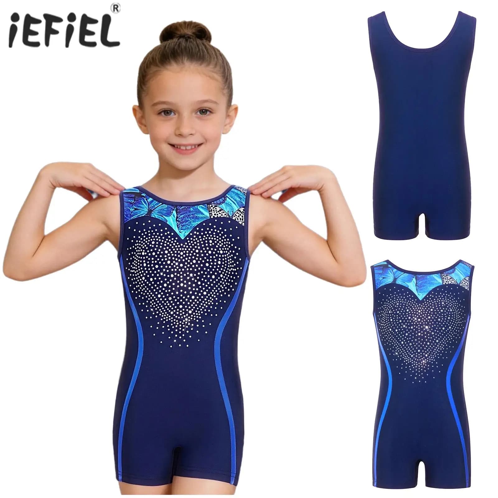 Body da Ginnastica Artistica per Bambine, Senza Maniche, con Strass e Blocchi di Colore, per Esibizioni e Competizioni di Pattinaggio sul Ghiaccio