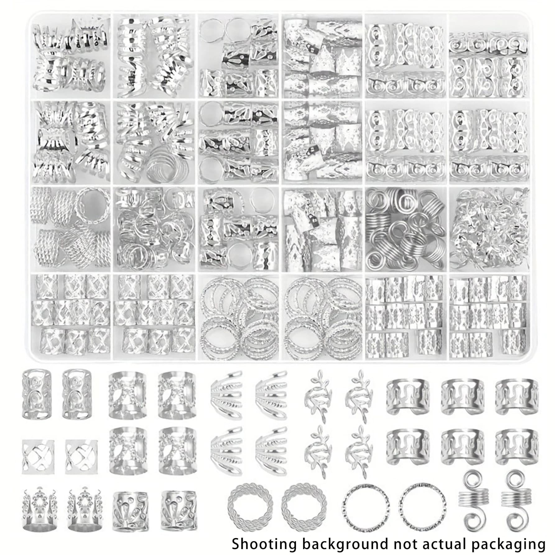 Set of rings and cuffs to woven silver metal hair from 280 pieces - Dreadlock beads carved hip-hop punk style for women and girls DIY