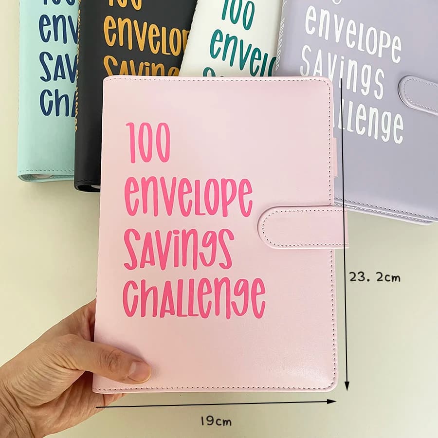 Sharkbang A5 PU 100 buste salvavita libro sfida, raccoglitore raccogliere set di libri, 25 fogli 100 tasche buste con numeri, set completo di supporti